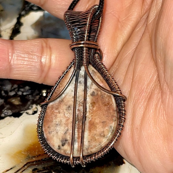 Copper Wire-Wrapped K2 Azurite Jasper Pendant 2 1/4” - Picture 13 of 14